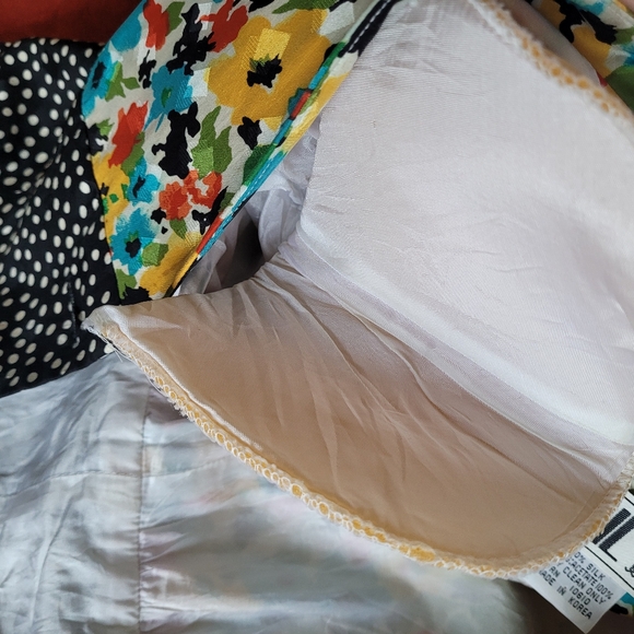 1980s floral silk cocktail dress puff shoulders dress with contrast skirt - Picture 11 of 16